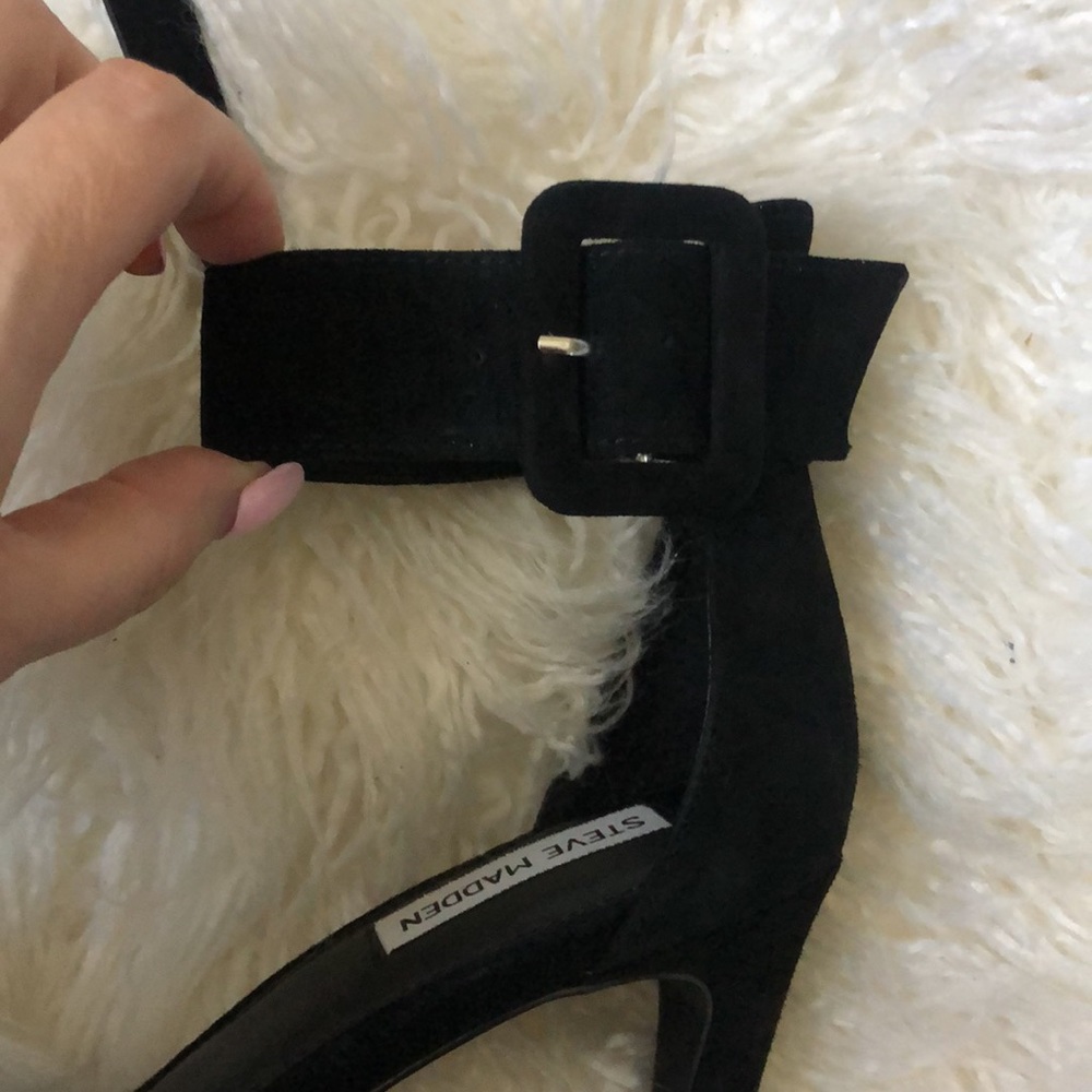 Steve Madden Circuit Black Suede Leather Ankle Strap Heels - Picture 6 of 9